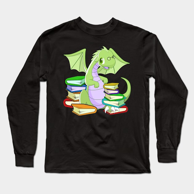 Chibi Dragon Anime Book Lover Long Sleeve T-Shirt by TheBeardComic